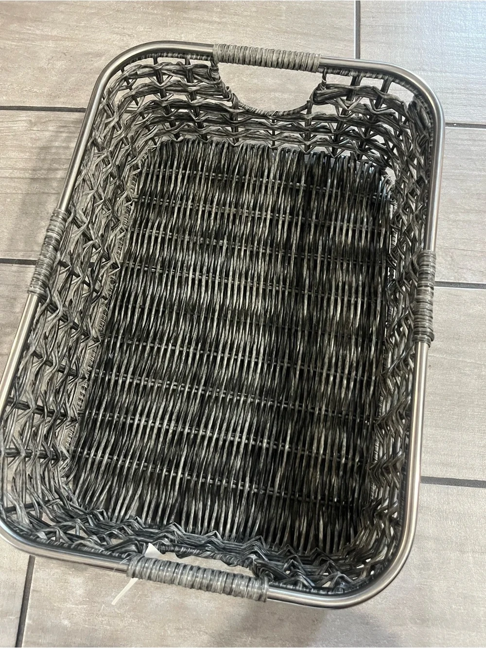 Woven Metal-Trim Storage Basket - Gray